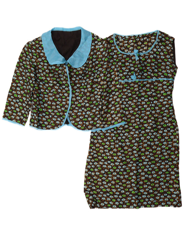 VINTAGE Ensemble 2 pièces à manches 3/4 pour femme UK 14 Medium Black Floral