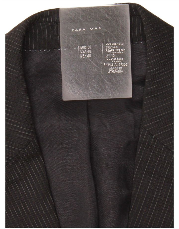 Zara Veste Blazer 2 Boutons Homme EU 50 Laine Rayée Noir Moyen