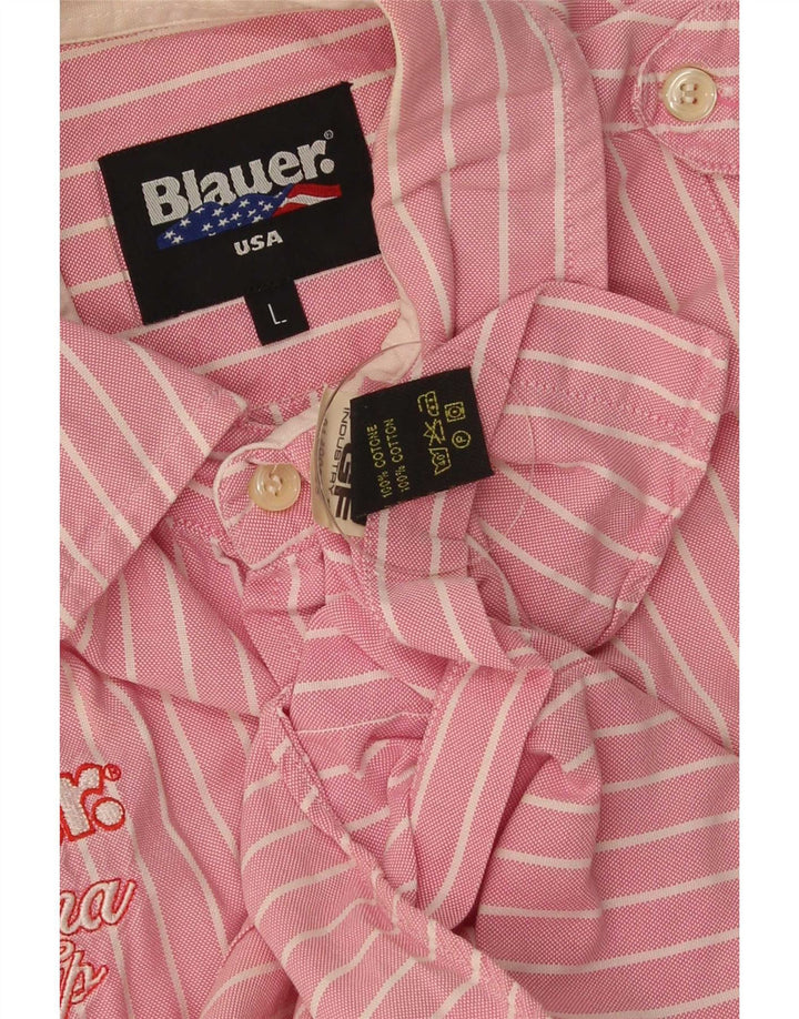 Blauer Chemise graphique à manches courtes pour homme en coton rayé rose