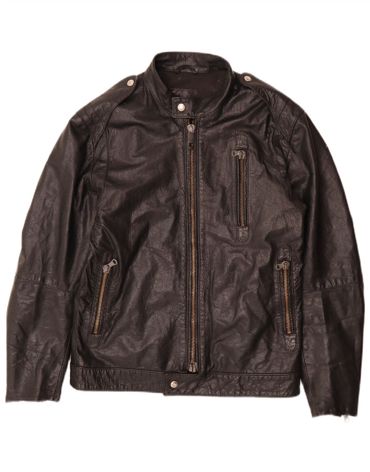 veste de motard en cuir vintage pour hommes IT 52 Grand Noir