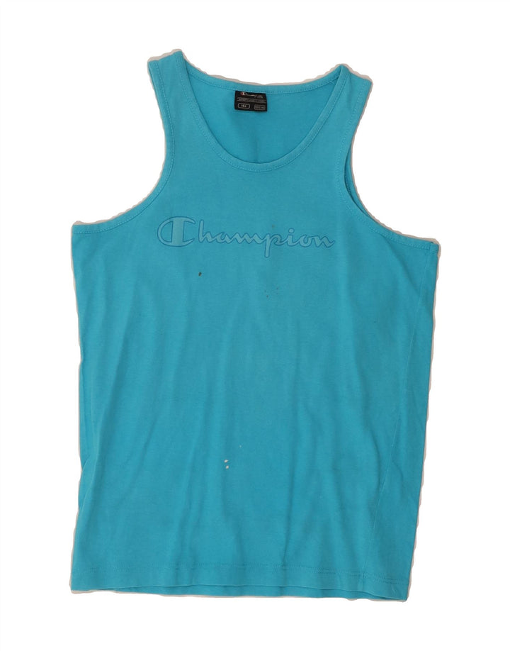 CHAMPION Boys Graphic Vest Top 13-14 Years Blue Cotton Vintage Champion and Second-Hand Champion from Messina Hembry 