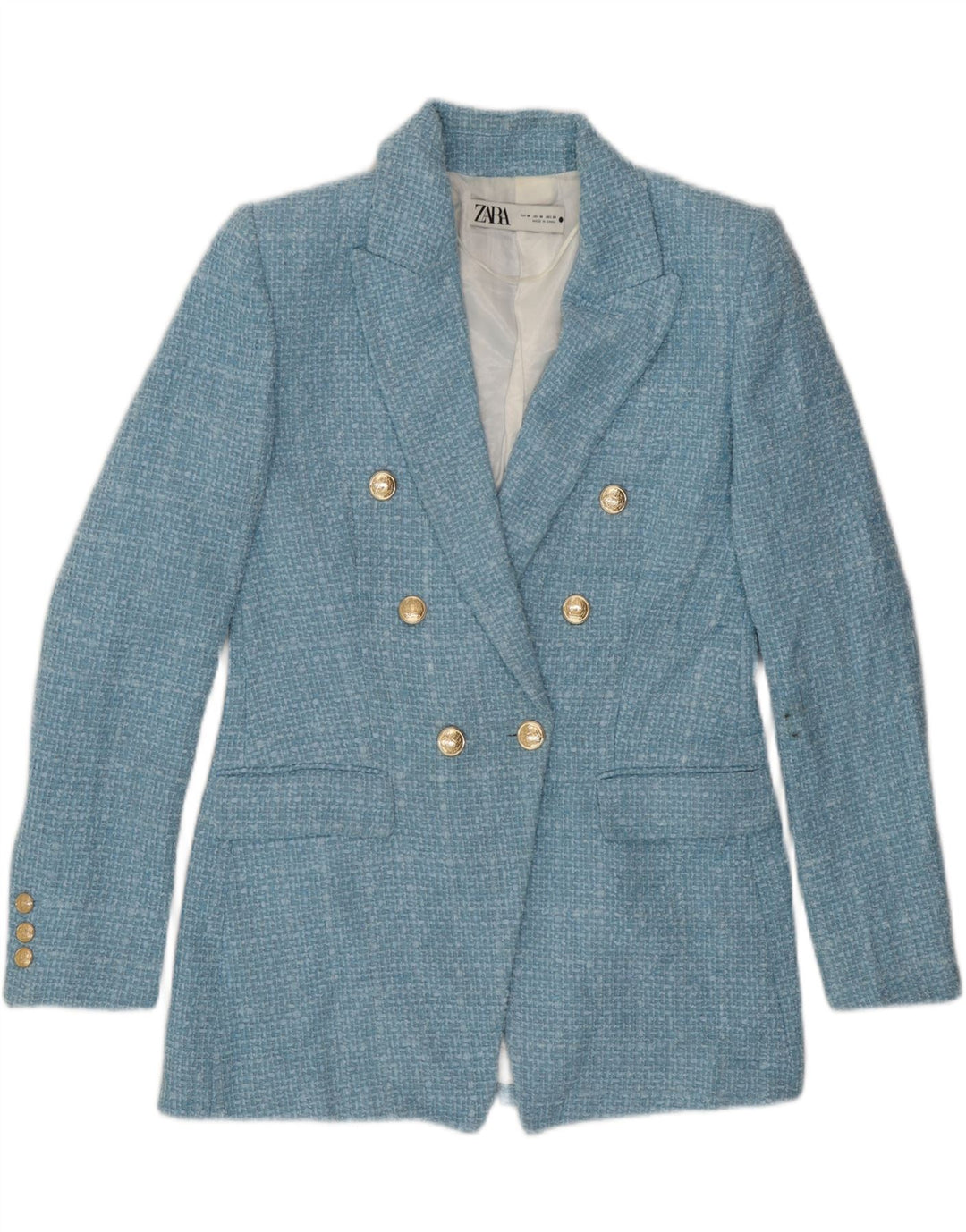 Zara Veste blazer à double boutonnage pour femme UK 14 Bleu moyen à carreaux en polyester