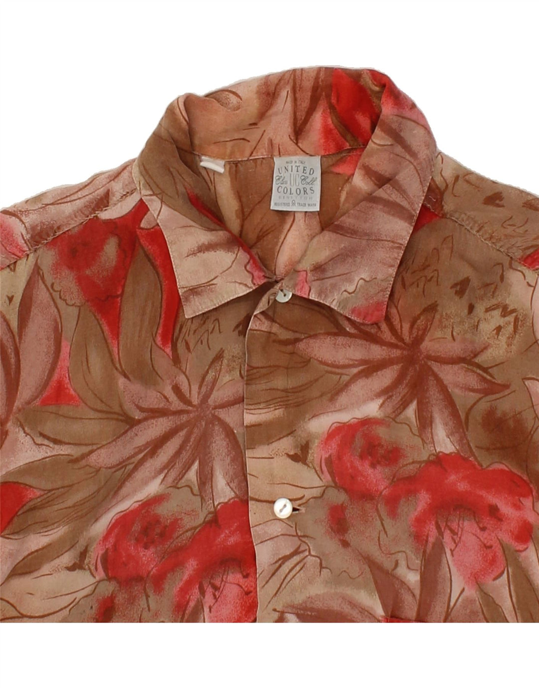 BENETTON Mens Short Sleeve Shirt Medium Brown Floral Vintage Benetton and Second-Hand Benetton from Messina Hembry 