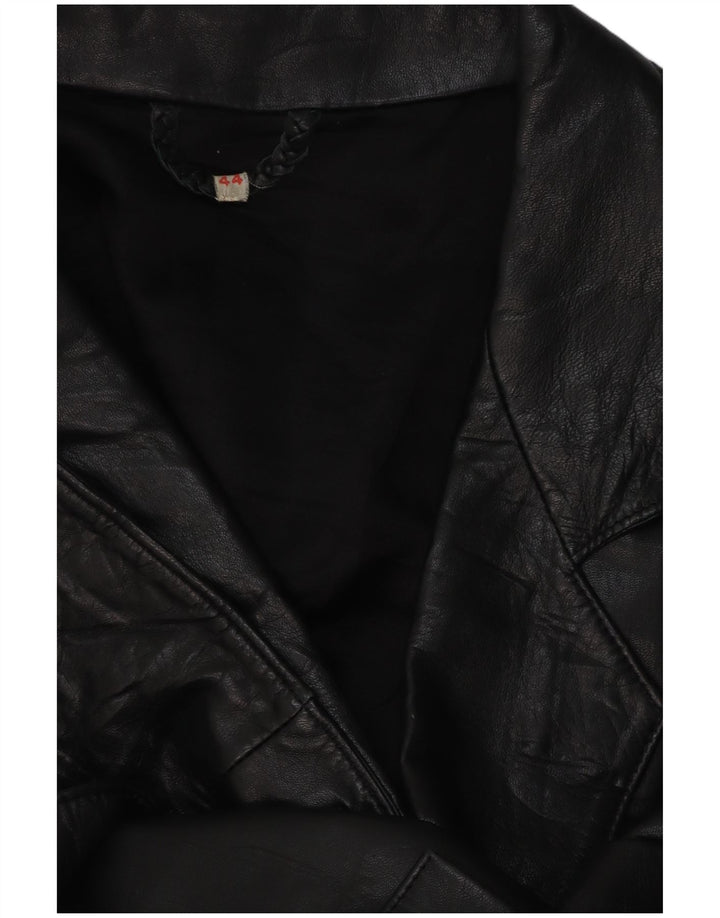 VINTAGE Veste blazer en cuir double boutonnage femme EU 44 XL Noir