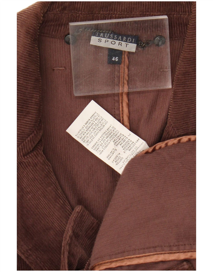 Trussardi Veste Blazer 3 Boutons En Velours Côtelé Femme IT 46 Large Marron Coton