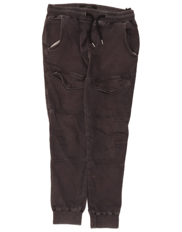 Zara Pantalon de survêtement cargo pour femme en coton noir moyen UK 14