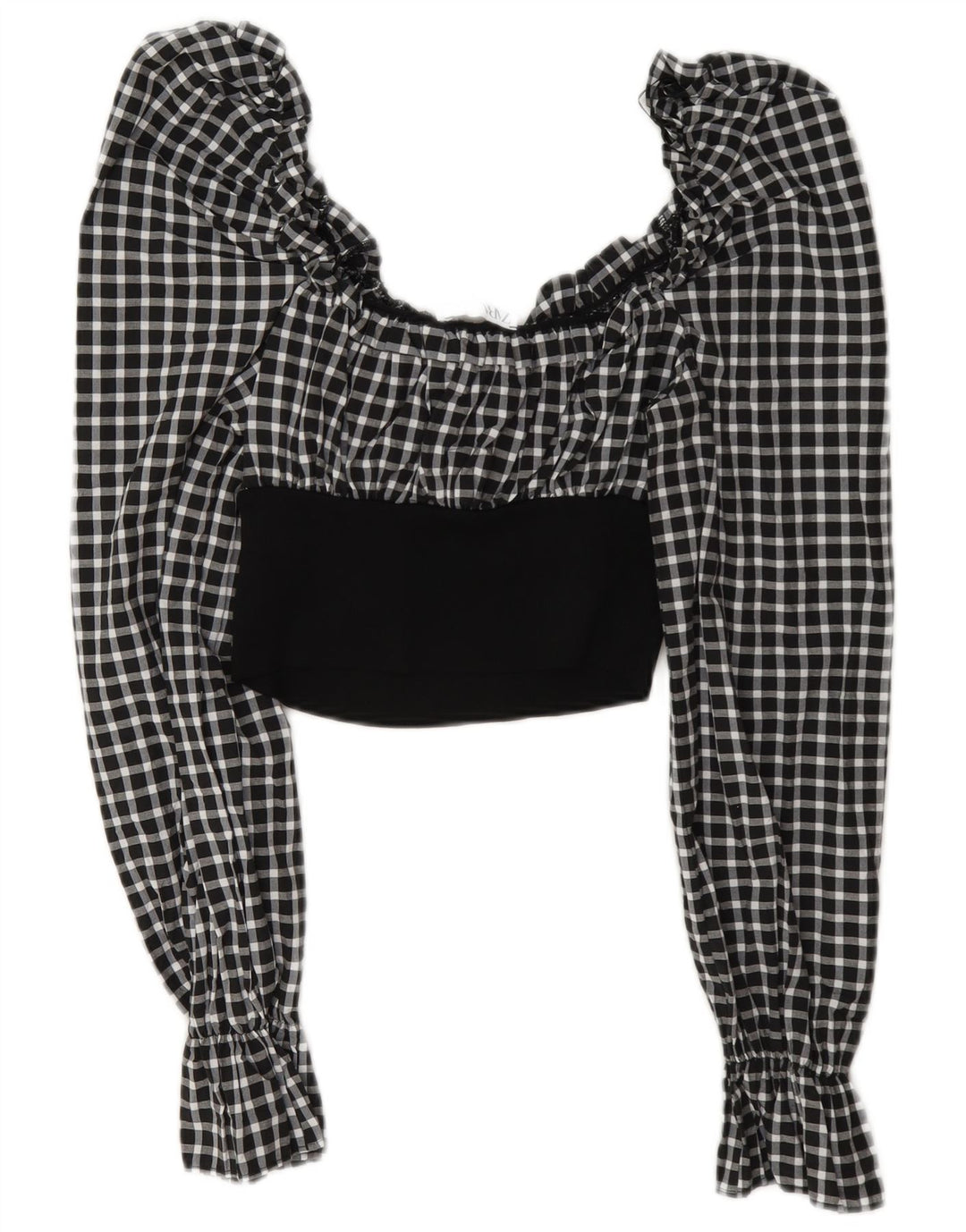 Zara Haut court à manches longues pour femme UK 12 Medium Black Vichy Polyamide