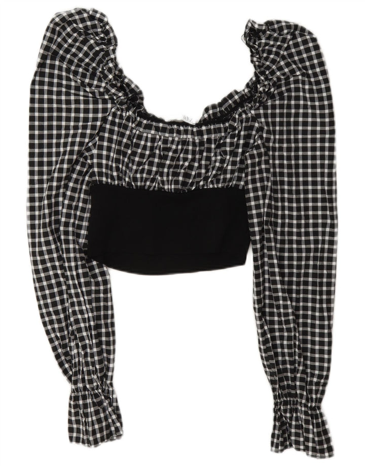 Zara Haut court à manches longues pour femme UK 12 Medium Black Vichy Polyamide
