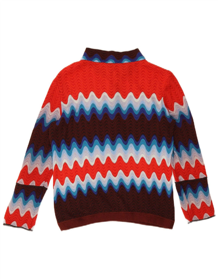 vintage Womens Button Neck Jumper Pull UK 12 Moyen Multicolore
