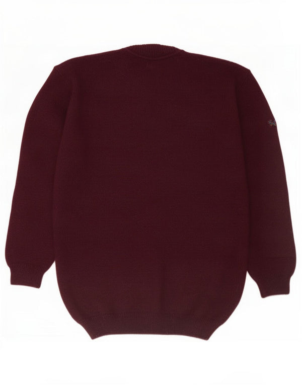 vintage Mens Crew Neck Jumper Sweater IT 52 Grande laine géométrique bordeaux