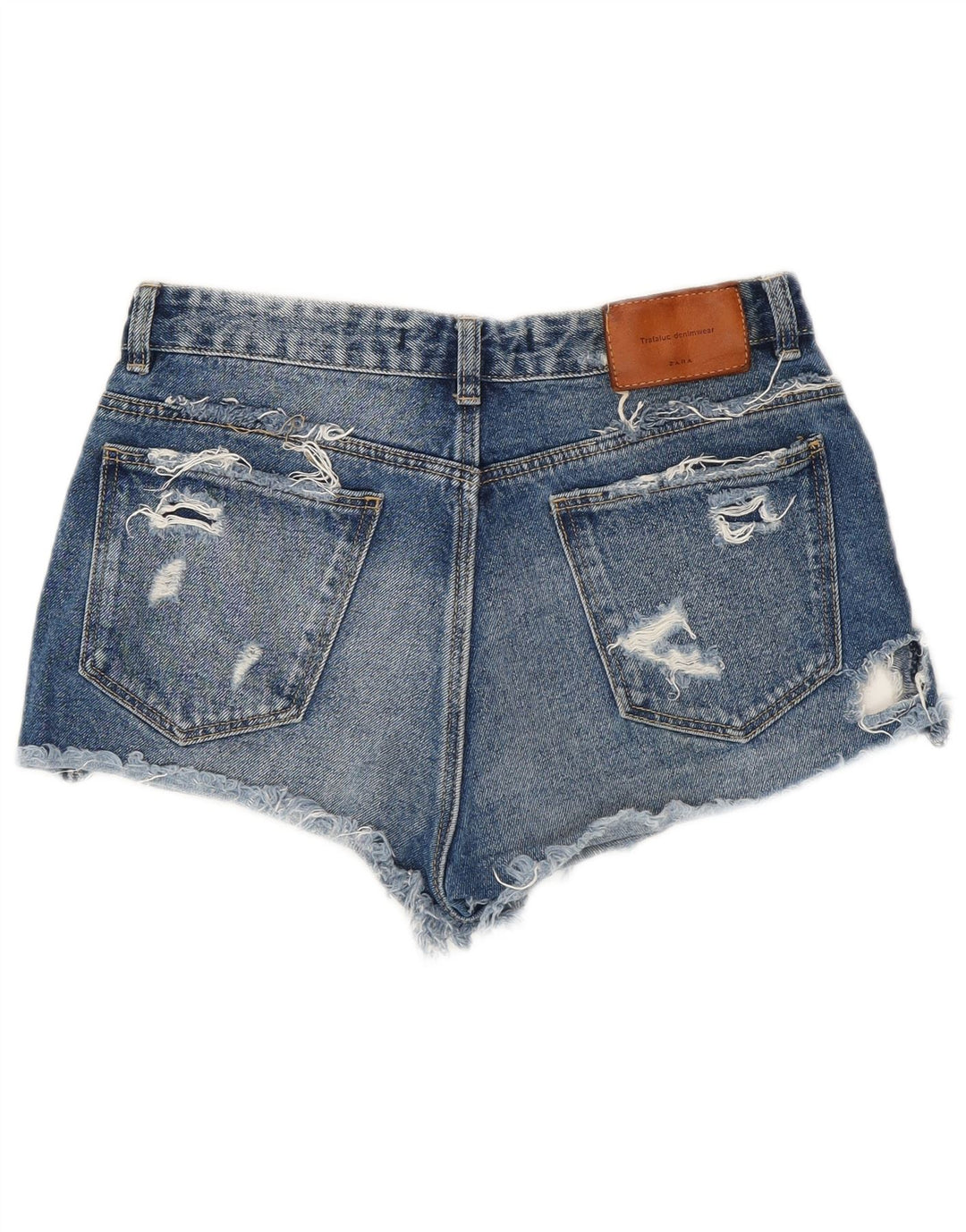 Zara Short en jean vieilli pour femme EU 36 XS W26 Bleu Coton