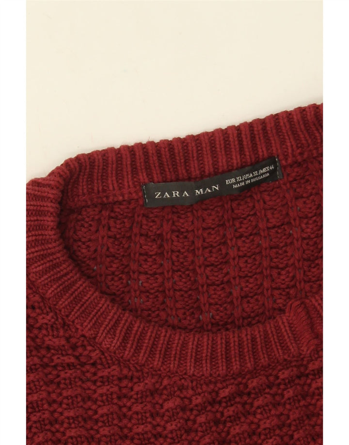 Zara Pull ras du cou pour homme XL Bordeaux
