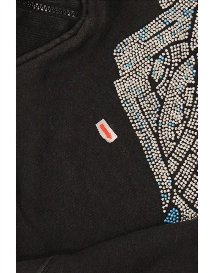 NORTONS Sweat-shirt graphique à col zippé pour femme UK 14 Noir moyen