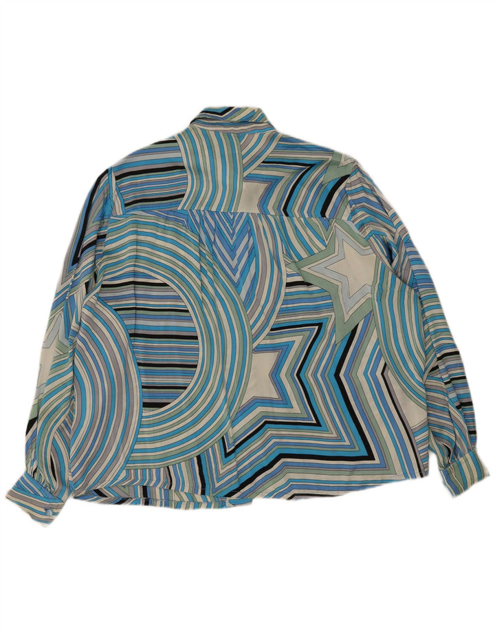 chemise femme vintage UK 20 2XL Bleu Géométrique