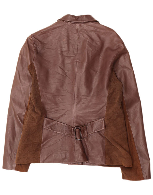 Evolution Veste blazer en cuir à 3 boutons pour femme IT 48 XL Marron Colourblock