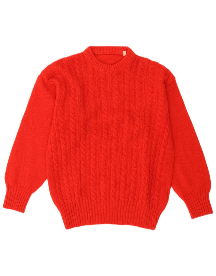 vintage Femmes Oversize Crew Neck Jumper Pull UK 10 Petite Laine Rouge