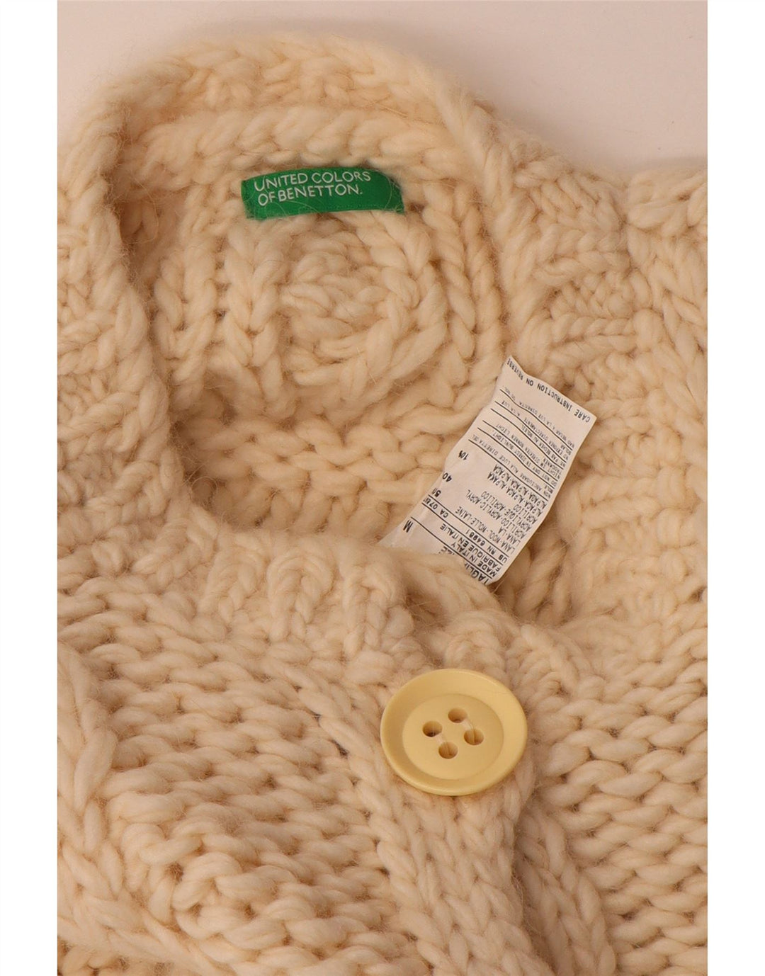 Benetton Cardigan court pour femme UK 14 en laine blanc cassé moyen