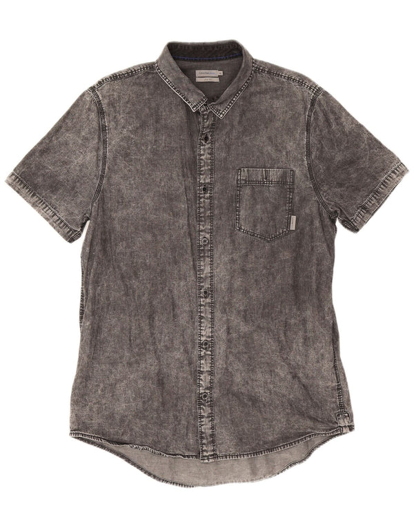 Calvin Klein Jeans Chemise en jean coupe slim à manches courtes pour homme XL Gris Coton