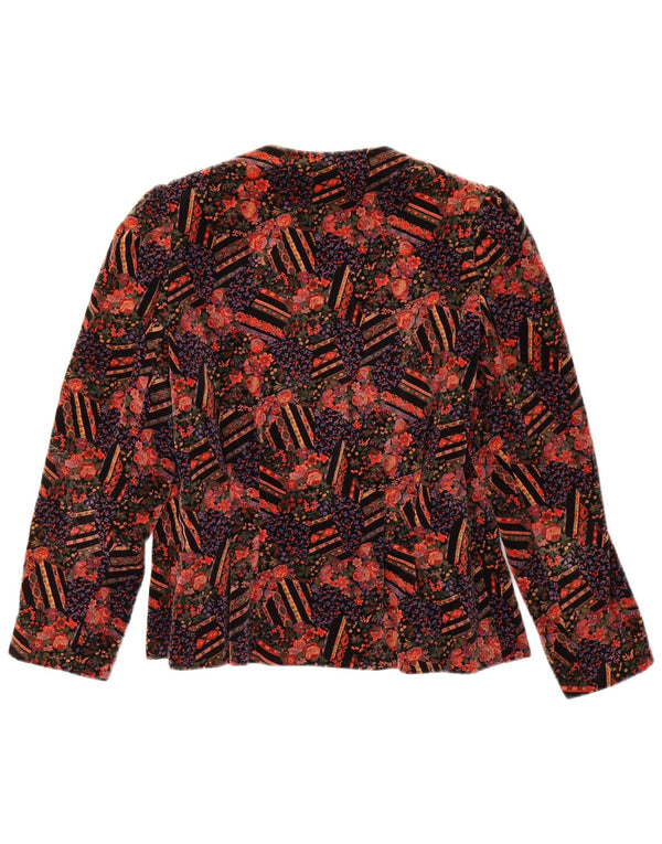 VINTAGE Femme 1 Bouton Velours Blazer Veste UK 14 Moyen Rouge Floral
