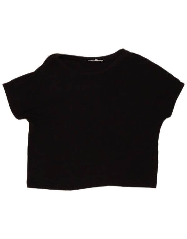 ZARA Femme Trafaluc Crop T-Shirt Top UK 14 Large Noir