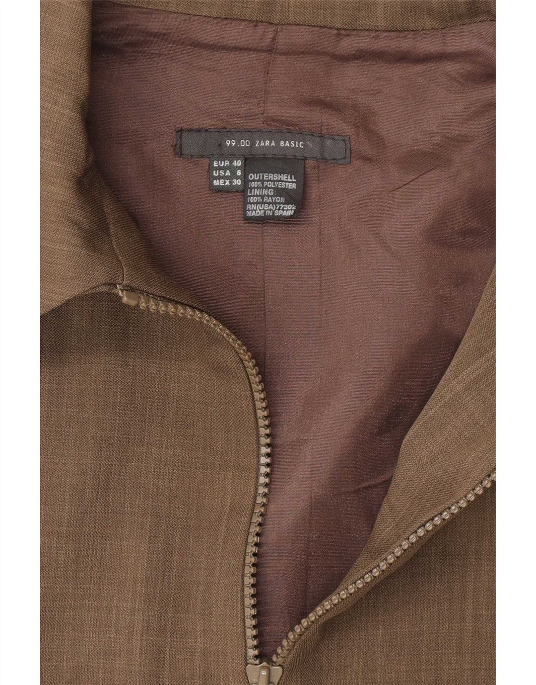 Zara Veste blazer zippée pour femme EU 40 Medium Kaki Polyester