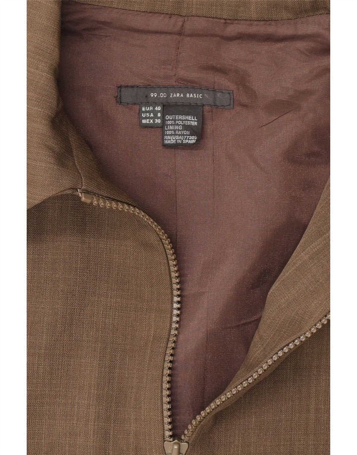 Zara Veste blazer zippée pour femme EU 40 Medium Kaki Polyester