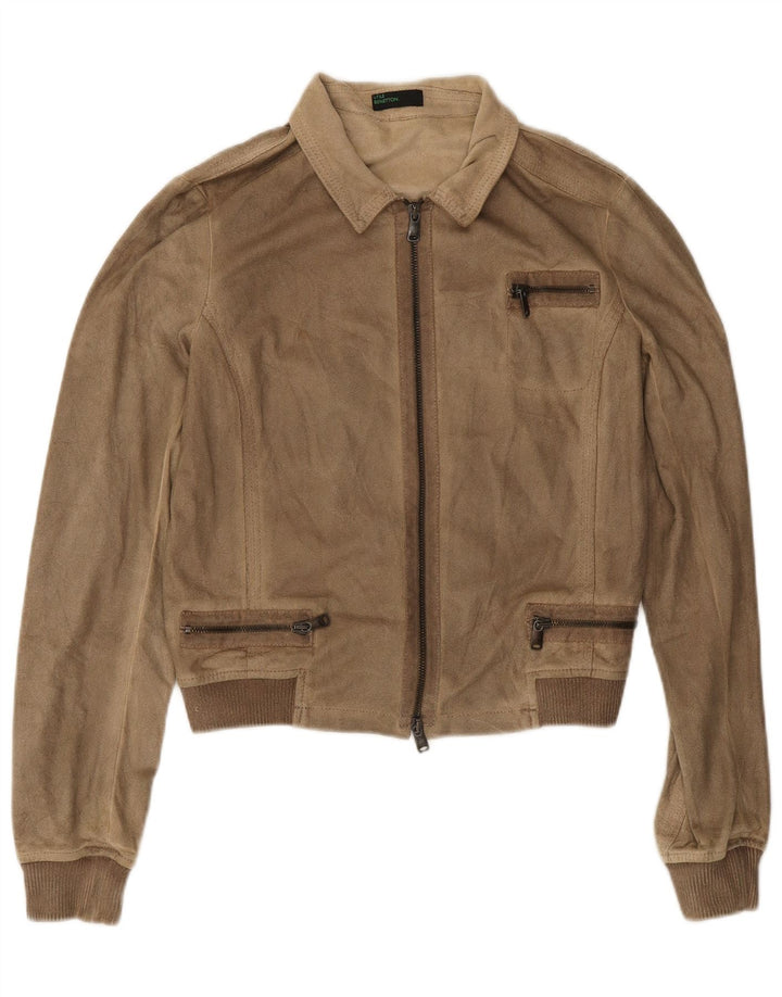 Benetton Veste Bomber Courte Femme IT 44 Polyester Beige Moyen