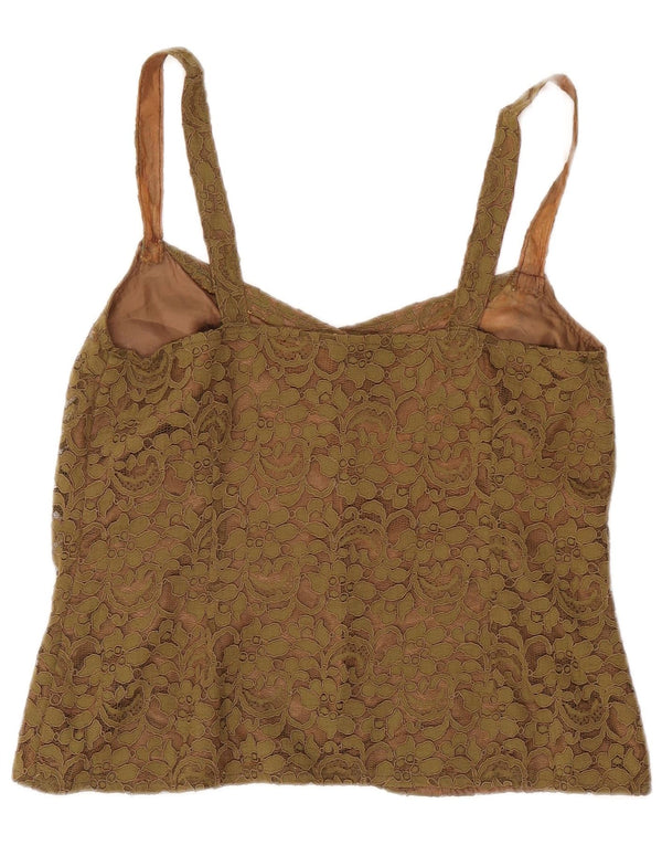 Vintage Womens Lace Cami Top UK 10 Small Khaki Floral