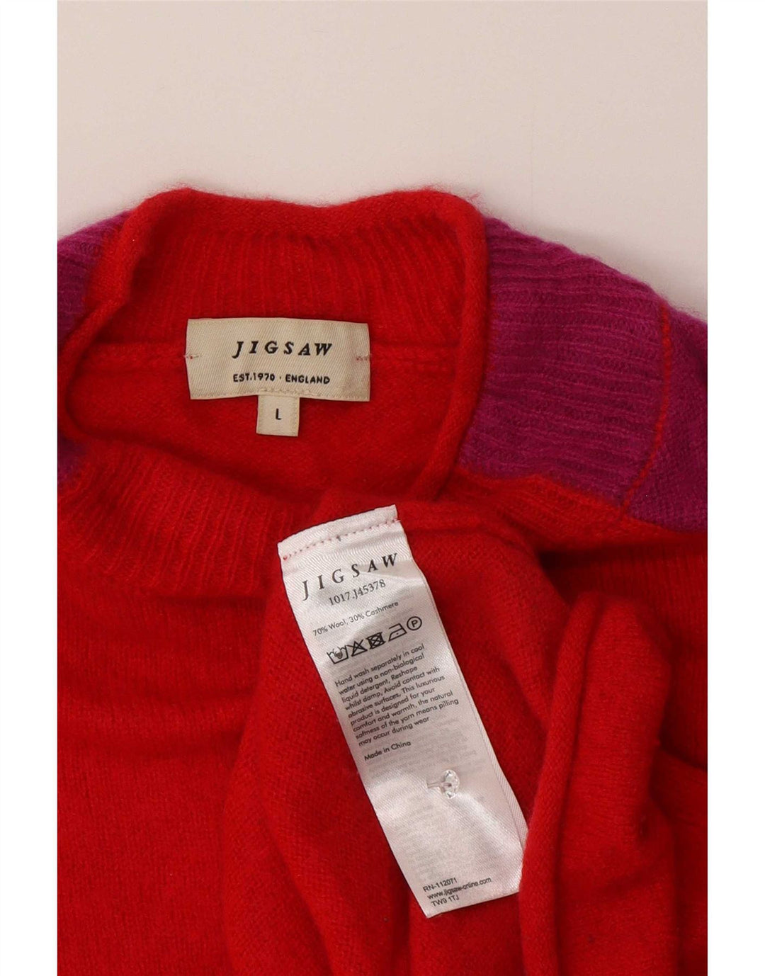 Jigsaw Pull à col roulé pour femme UK 16 Grand colorblock rouge