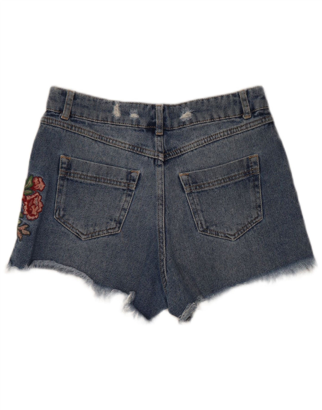 Benetton Short en jean graphique vieilli pour femme W28 Bleu moyen floral