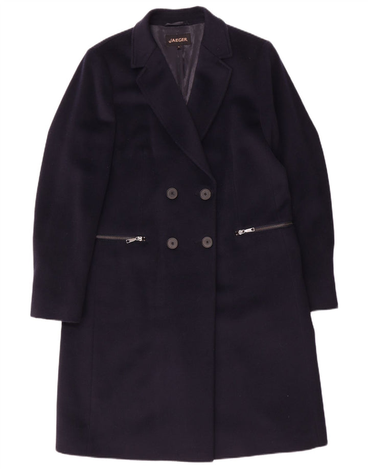 Jaeger Manteau double boutonnage surdimensionné pour femme UK 10 Petite laine bleu marine
