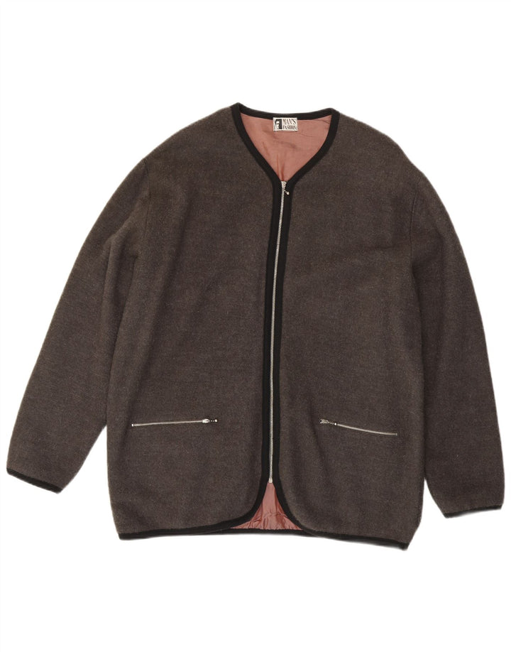 vintage Mens Cardigan Pull XL Gris Acrylique