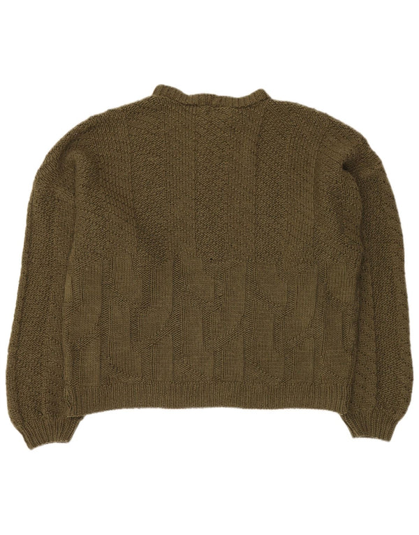 VINTAGE Pull surdimensionné à col rond pour femme UK 18 XL Kaki