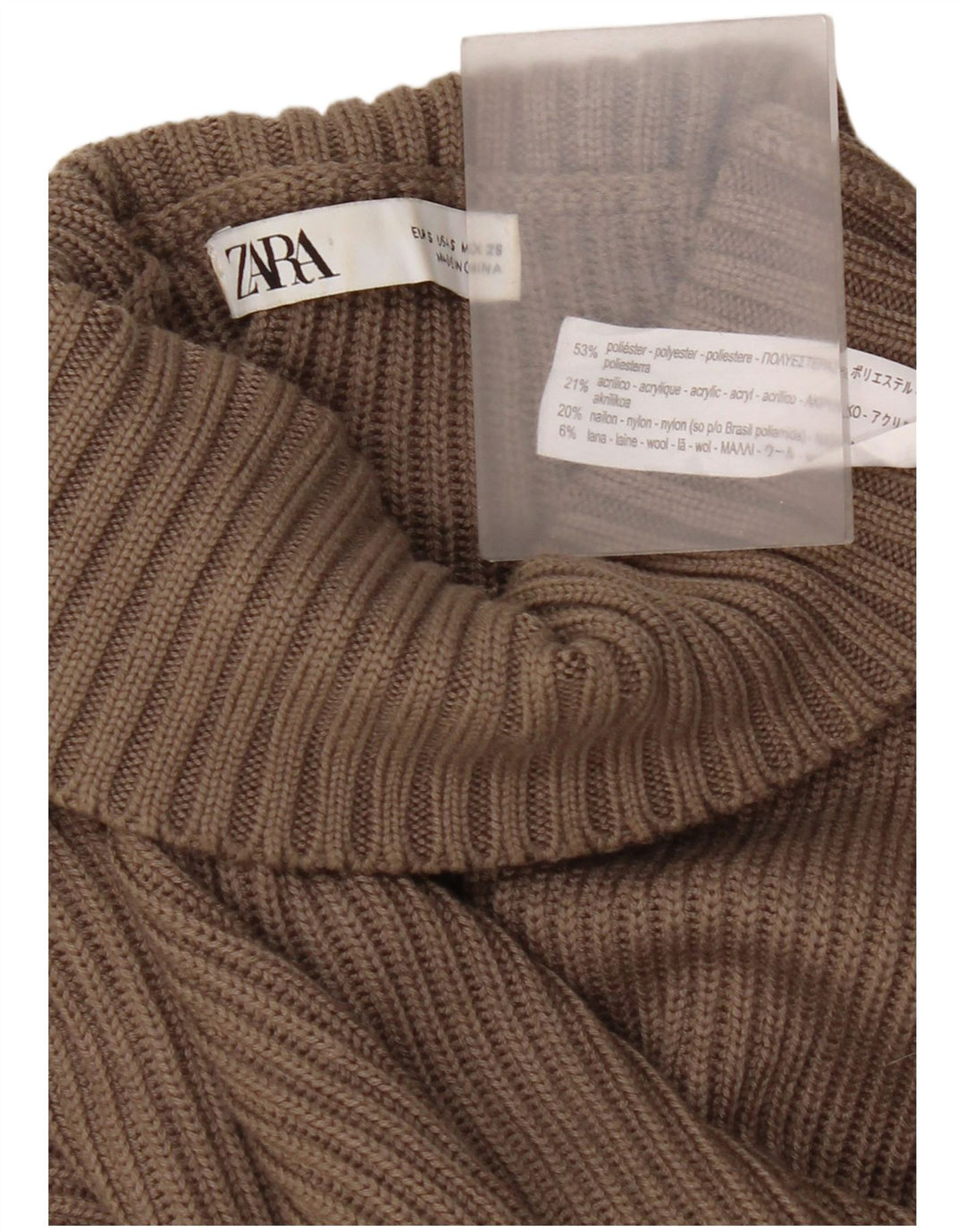 Zara Pull surdimensionné à col roulé pour femme UK 10 Petit Marron