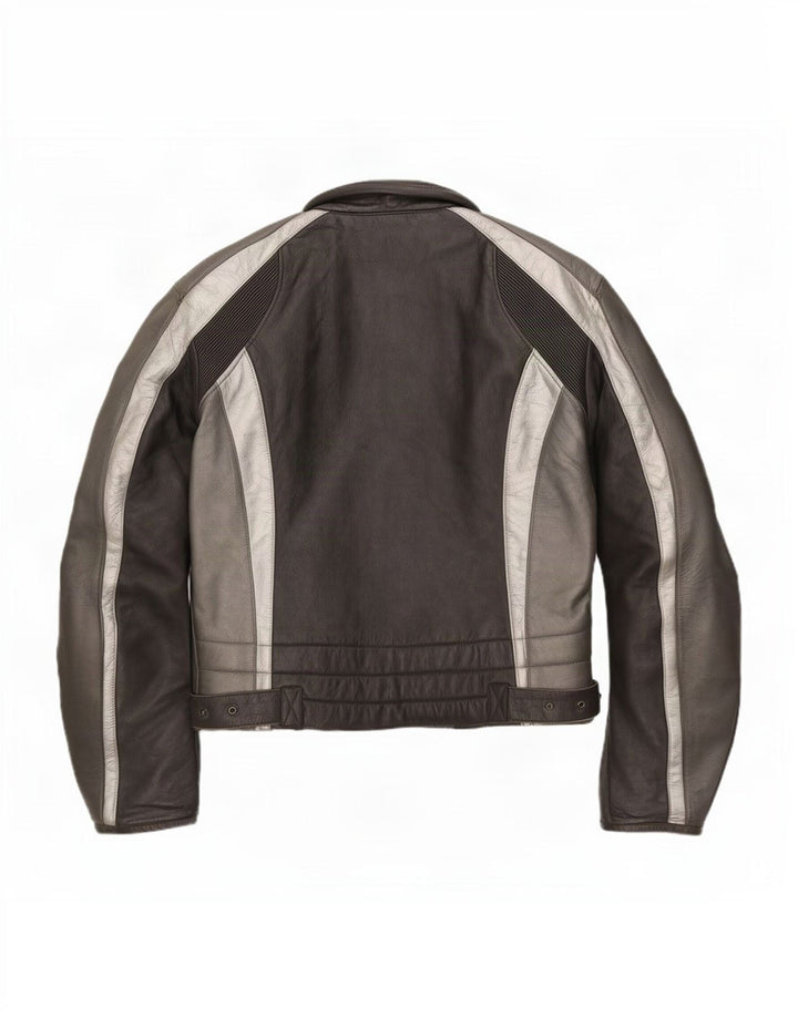 veste de course en cuir homme vintage IT 52 grand colorblock noir