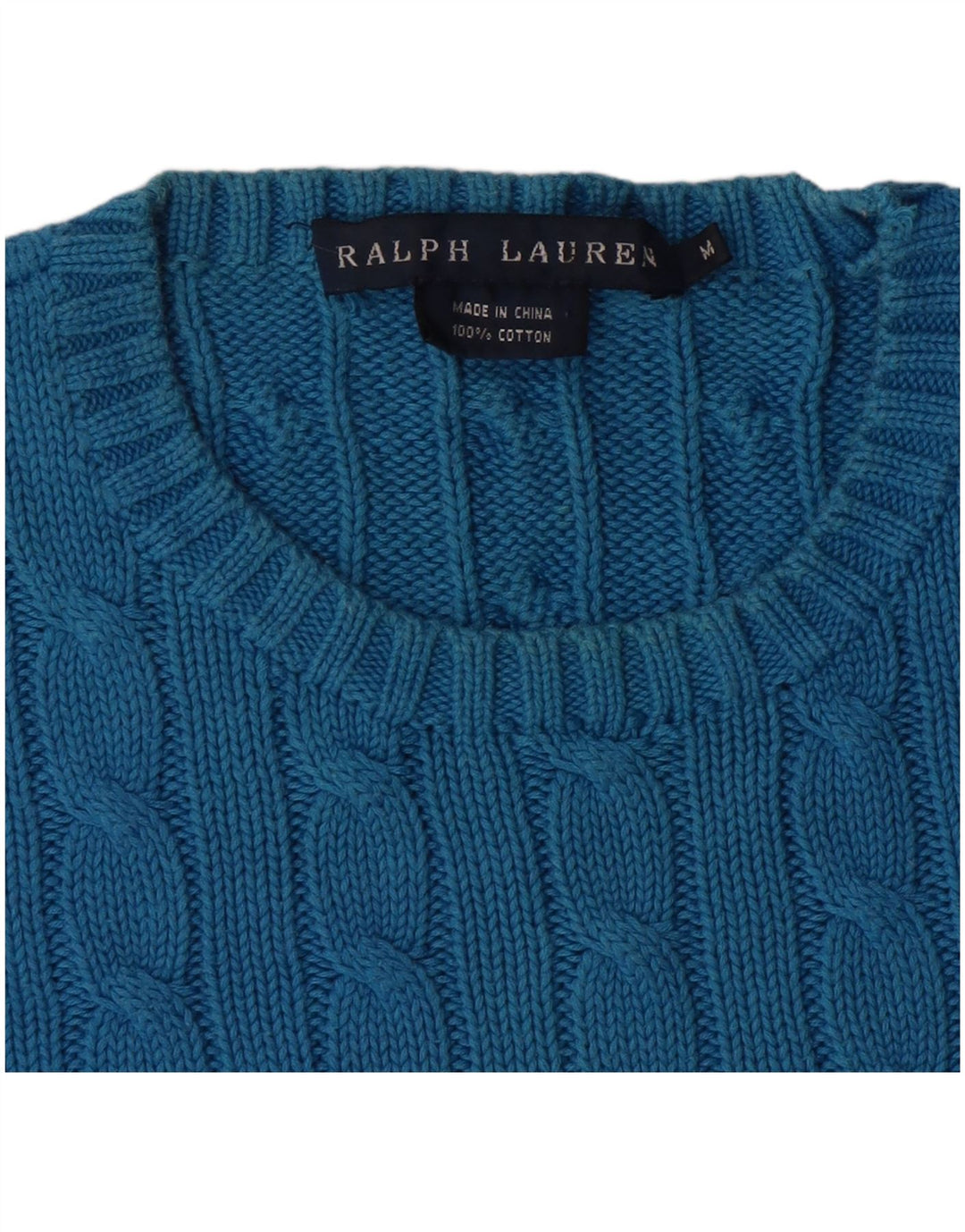 RALPH LAUREN Pull ras du cou pour femme UK 12 Bleu moyen Coton