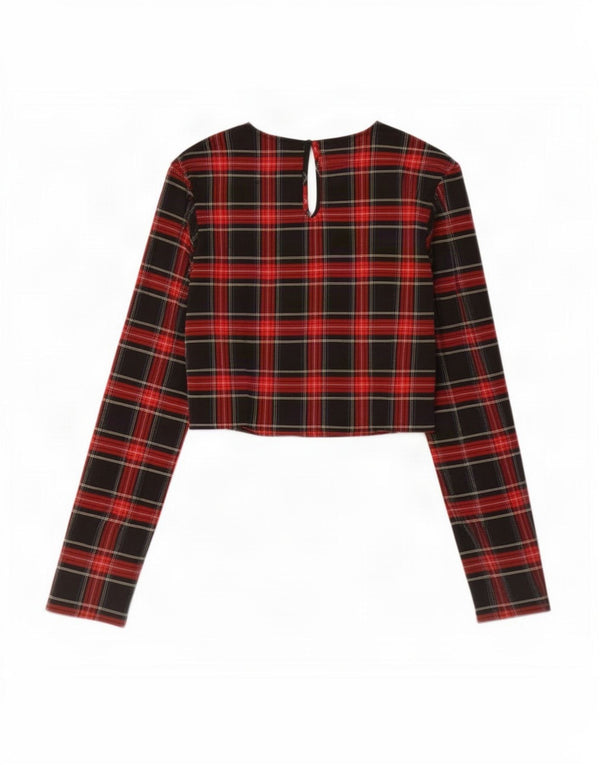 Zara Chemisier court à manches longues pour femme UK 10 Petit carreaux noirs