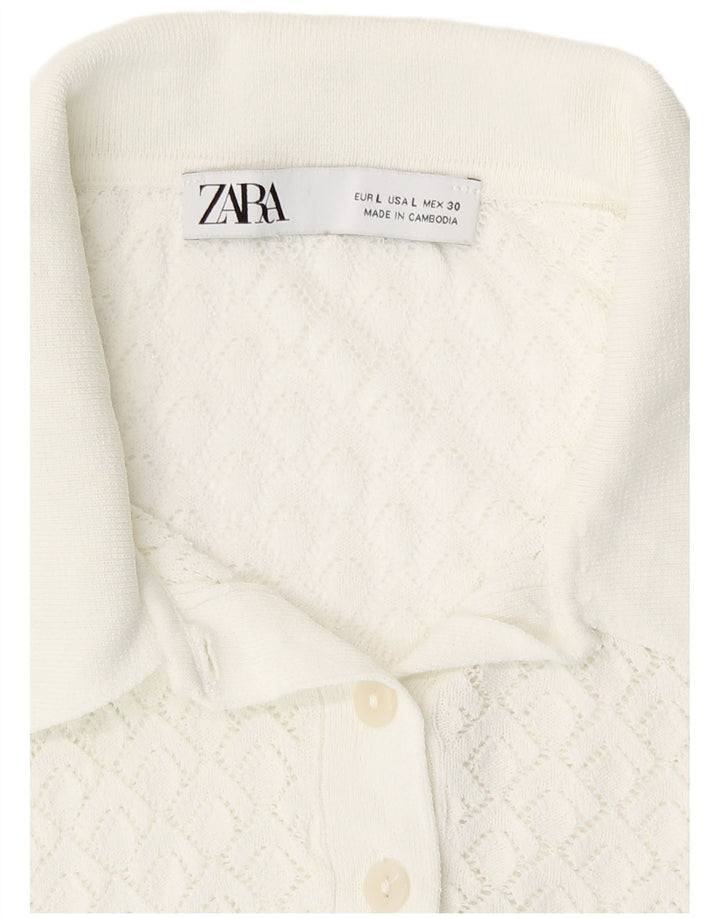 Zara Womens See Through Crop Top Manches Longues UK 14 Grand Blanc