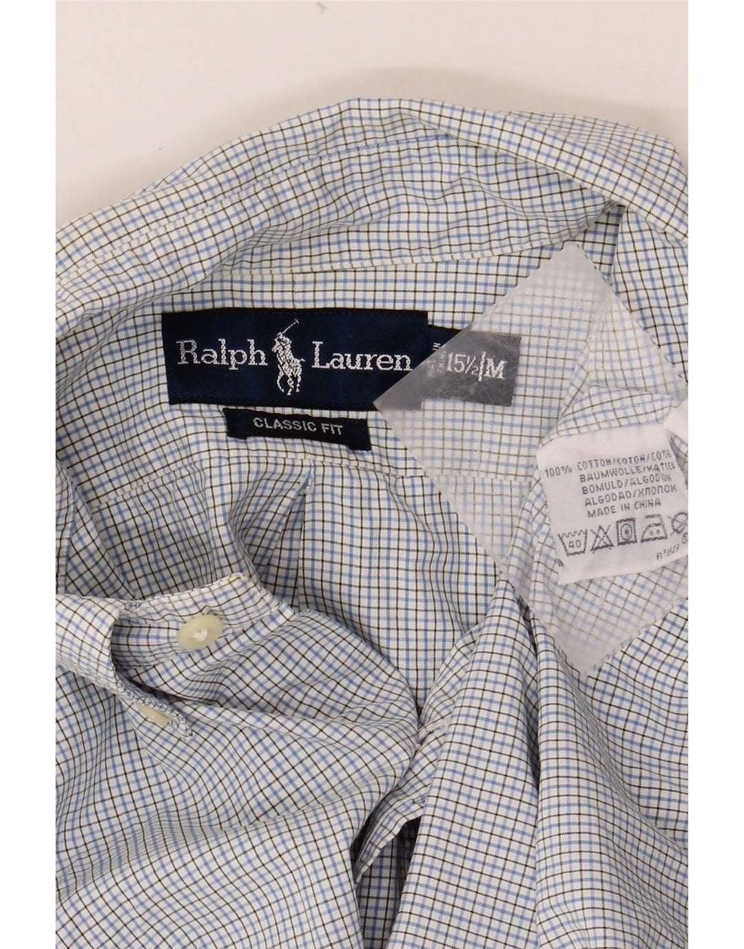 RALPH LAUREN Chemise Homme Taille 15 1/2 Coton Vichy Bleu Moyen