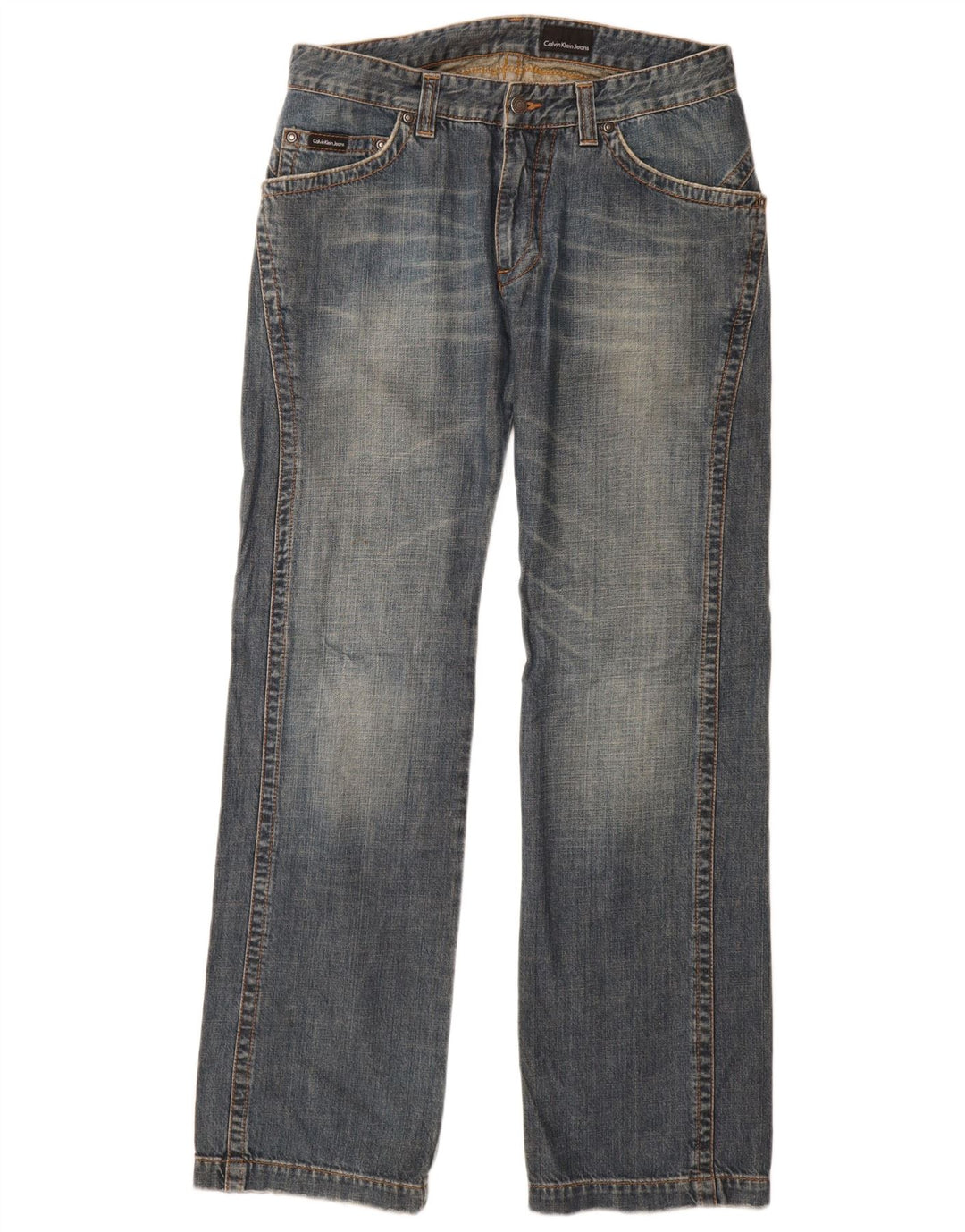 CALVIN KLEIN Jean droit Femme W32 L34 Bleu Coton