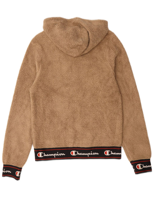 Champion Pull à capuche en polaire avec col zippé pour homme Petit Beige Colorblock