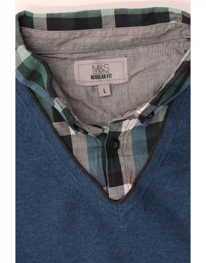 Marks & Spencer Pull à col polo coupe classique pour homme, grand bleu