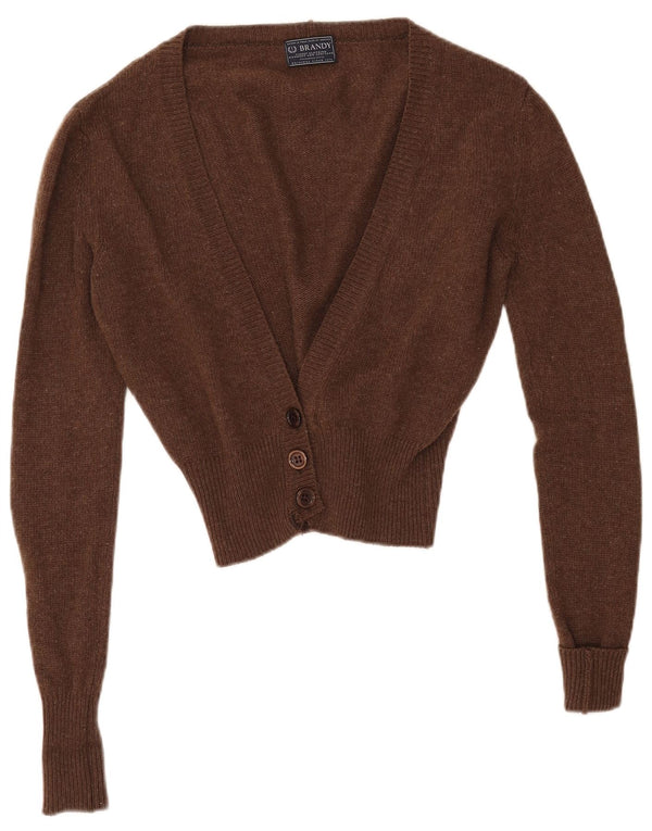 VINTAGE Womens Crop Cardigan Sweater UK 14 Medium Brown Lambswool