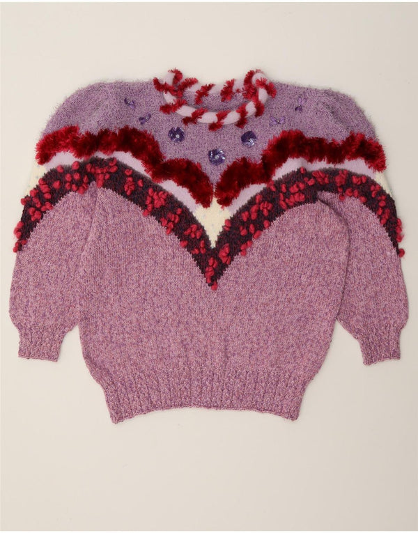 vintage Womens Crew Neck Jumper Pull UK 14 Moyen Violet Nouveauté