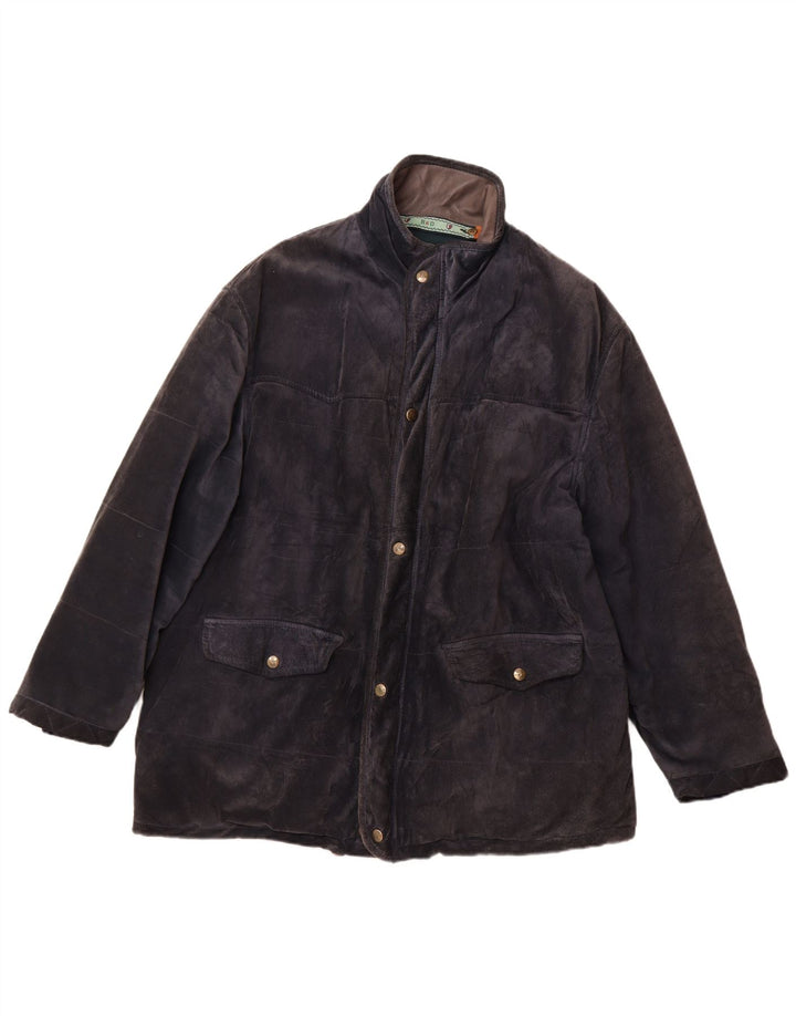 vintage Homme Daim Coupe-Vent Manteau IT 52 XL Cuir Bleu Marine