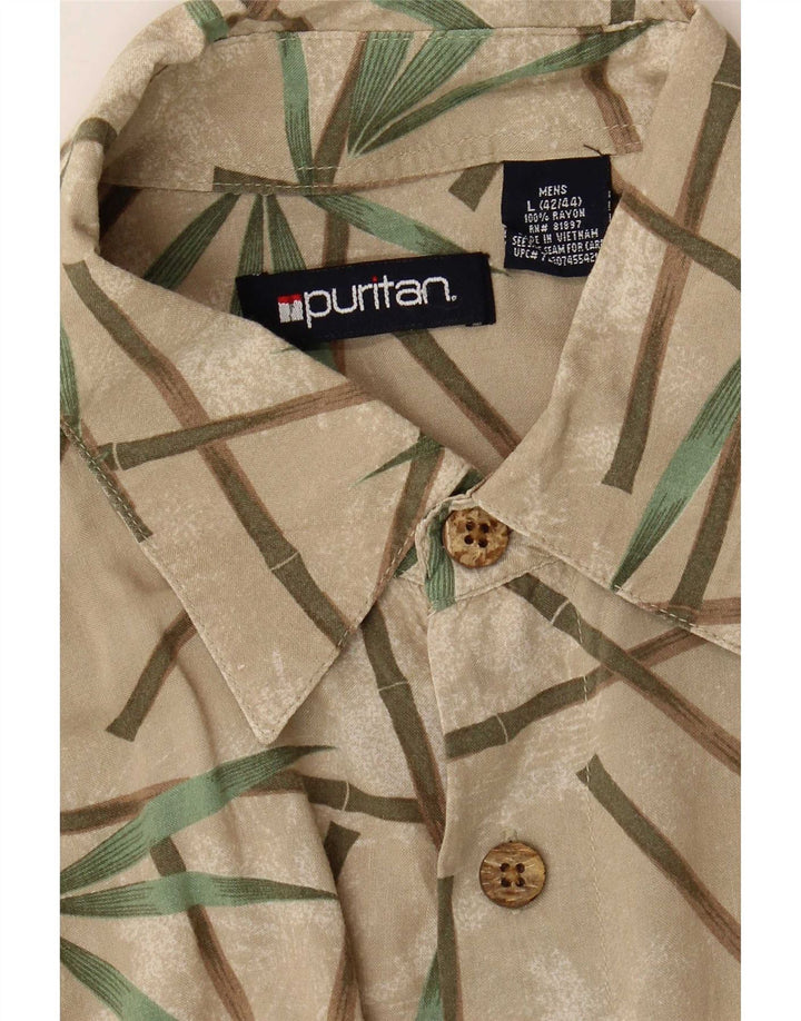 Puritan Mens Abstract Pattern Chemise à manches courtes Taille 42/44 Large Beige