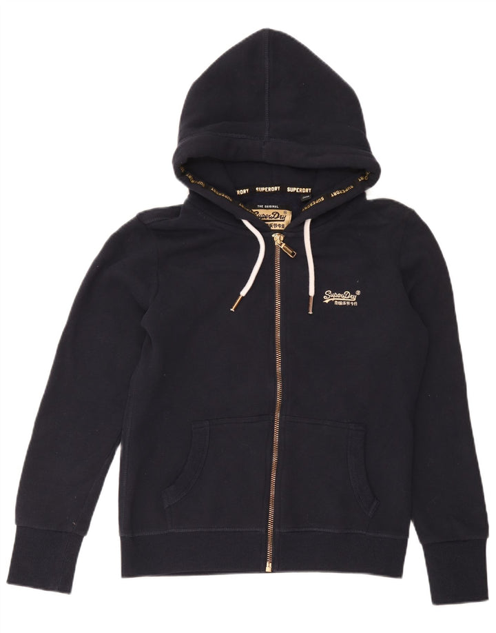 Superdry Pull à capuche zippé graphique pour femme UK 12 Bleu marine moyen Coton