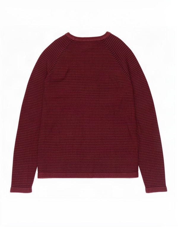 Jack & Jones Pull col bateau pour homme en coton à fines rayures bordeaux moyen