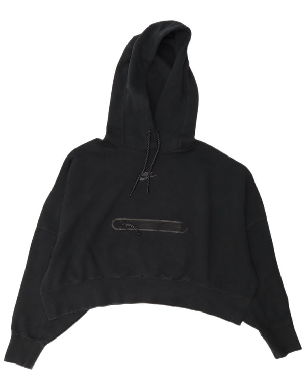 Nike Femme Crop Oversize Sweat à capuche UK 14 Moyen Noir Coton