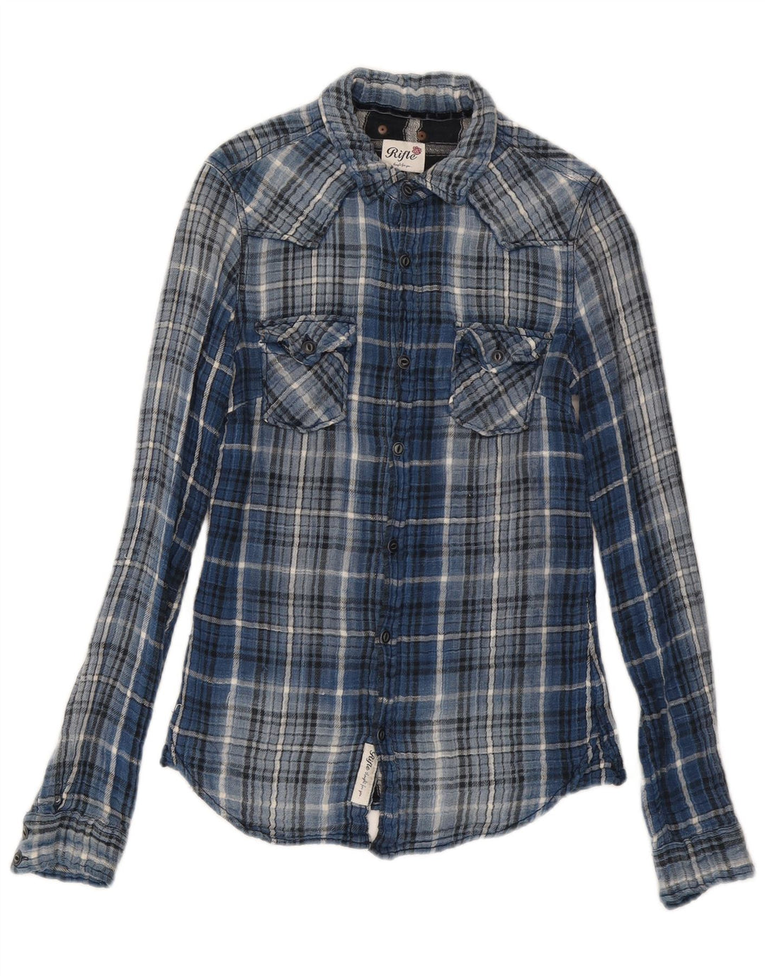Chemise en flanelle pour hommes Rifle, petit coton à carreaux bleus
